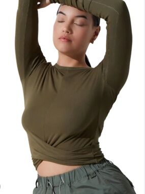 NOLI Wrap Rib Crop Top Long Sleeve | Plum